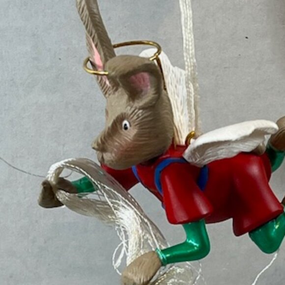 VTG 1994 Hallmark Keepsake Flying "Angel Hare" w/Brass Halo Christmas Ornament - Picture 5 of 14